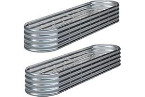 KFN 2PCS 8x1.8x1FT Galvanized Raised Garden Bed,Raised Garden Bed Kit-Oval Metal Vegetable Box,Large Planter Flower Boxes Outdoor,Planting for Vegetables,Flower,Herb,Sliver,0.7mm