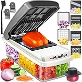 Mueller Vegetable Chopper Mandoline Slicer, Food Veggie Chopper, Cheese Grater, Onion Vegetable Cutter with Container, Dicer, Kitchen Gadgets & Essentials, White Sand/Grey
