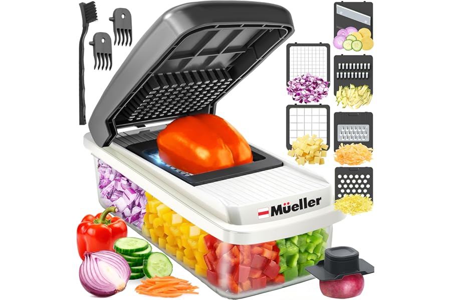 Mueller Vegetable Chopper Mandoline Slicer, Food Veggie Chopper, Cheese Grater, Onion Vegetable Cutter with Container, Dicer, Book