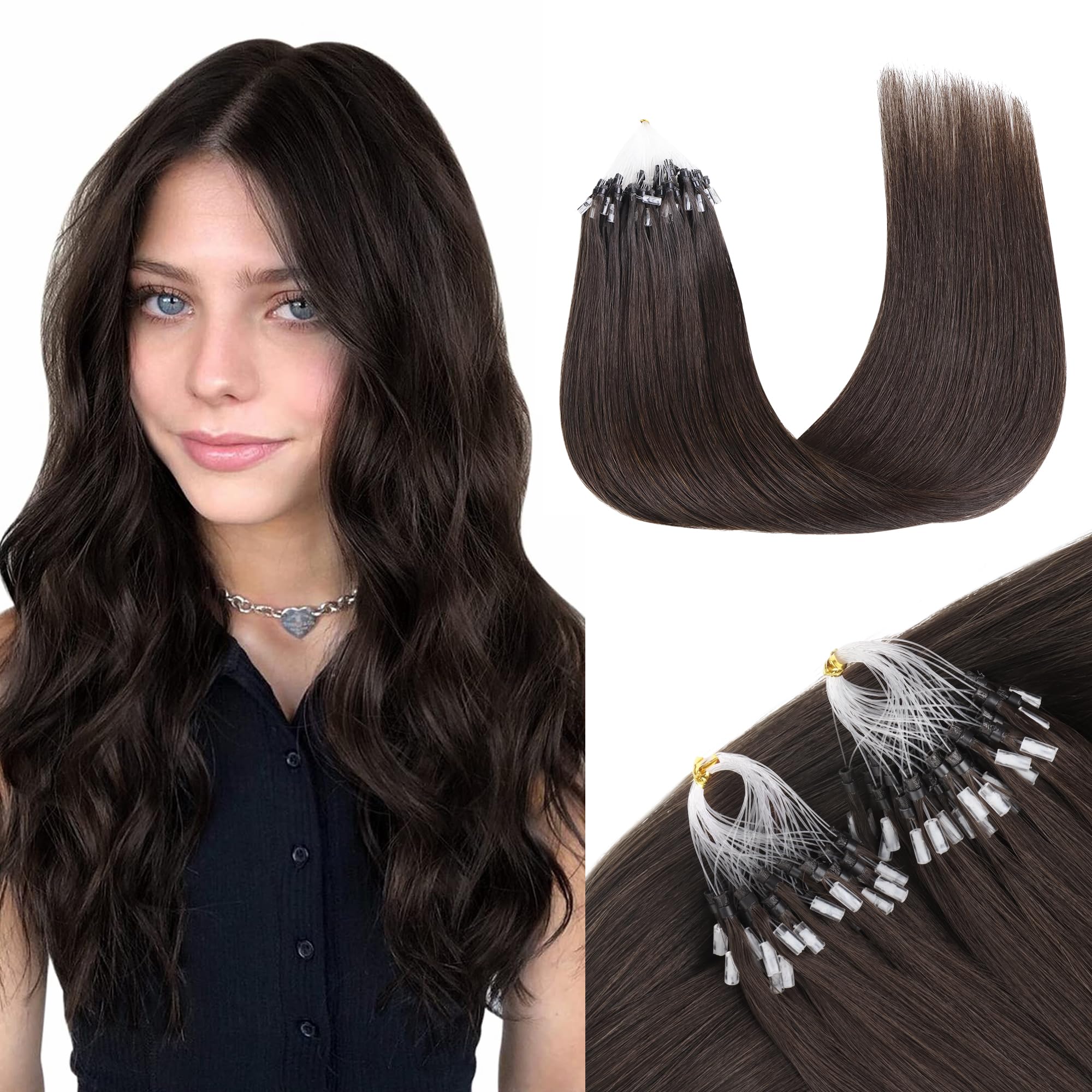 GOO GOO Micro Loop Hair Extensions Real Human Hair, Light Brown 50g 22inch 50 Strands Cold Fusion Micro Bead Extensions — image 1