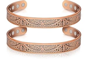 AURAMAG Magnetic Bangle for Women, 99.99% Pure Copper Cuff Bangle with 3500 Gauss Magnets, Copper Jewelry Gift Adjustable (Set of 2)