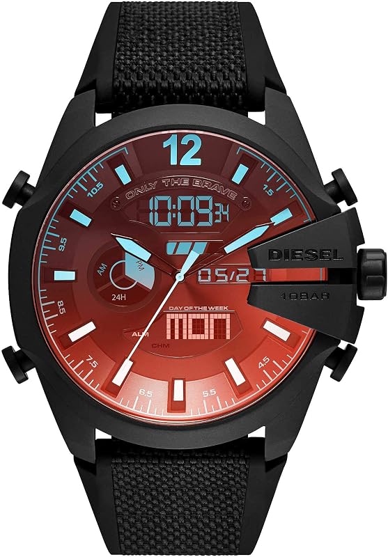 Reloj Mega Chief para Hombre, movimiento Ana-Digi con correa de silicona, acero inoxidable o piel, 51 mm, Negro y espectro