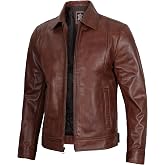 Mens Leather Jacket - Real Lambskin Vintage Style Leather Jackets For Men | Shirt Collar with Front Zip Closure, Full Polyester Inner Lining, Open Cuffs, Front Slant and Inside Mobile Pocket