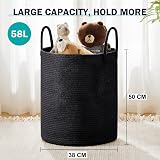 YOUDENOVA Cotton Rope Laundry Basket 58L Large 38cm x 50cm Handles Black view 3