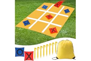 Capoda 20 Pcs Tic Tac Toe Game Set Bean Bag Toss Game Outdoor Tic Tac Toe Cloth with Bean Bag Drawstring Storage Bag Yellow Ground Nails for Boy Girl Adult Family Camping Indoor Outdoor Game Supplies