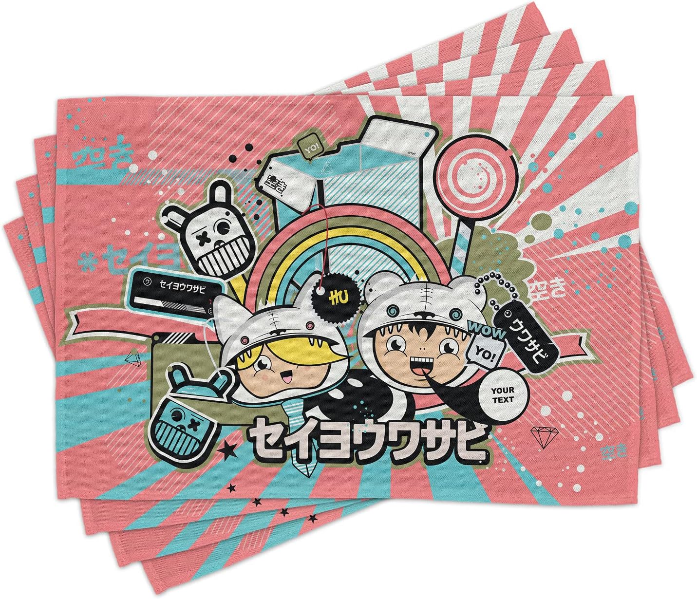 Amazon Com Ambesonne Urban Graffiti Place Mats Set Of 4 Anime Themed Style Cartoon And Speech Bubble On Beam Background Washable Fabric Placemats For Dining Room Kitchen Table Decor Multicolor Home Kitchen