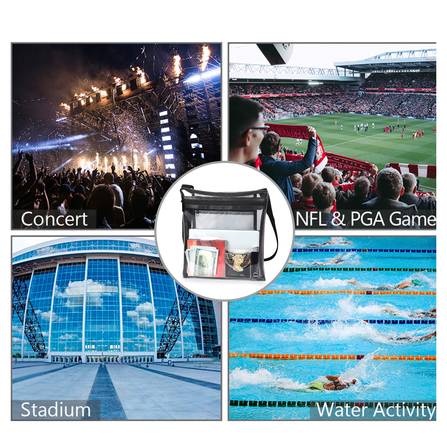 2 Pack Clear bag Stadium Approved See Through Bag for NFL, PGA, NCAA, Concert