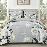 DHSFKBE Floral Comforter Set Queen Size,7 Piece Sage Green Bed in a Bag, Elegant Flower Pattern Comforter Set with Sheet, Soft Microfiber Complete Bedding Sets for All Season