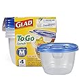 Gladware Lockware To Go Food Storage Containers | Glad Medium Size Round Food Storage That Holds up to 32 Ounces of Food, Solids, or Liquids | 32 oz Containers, 4 Count Set
