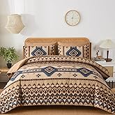Menghomeus Queen Size Brown Comforter Set, 7 Pieces Boho Aztec Bed in a Bag, All-Season Bedding Set with Sheets & Pillow Shams, Bohemian Geometric Striped Pattern