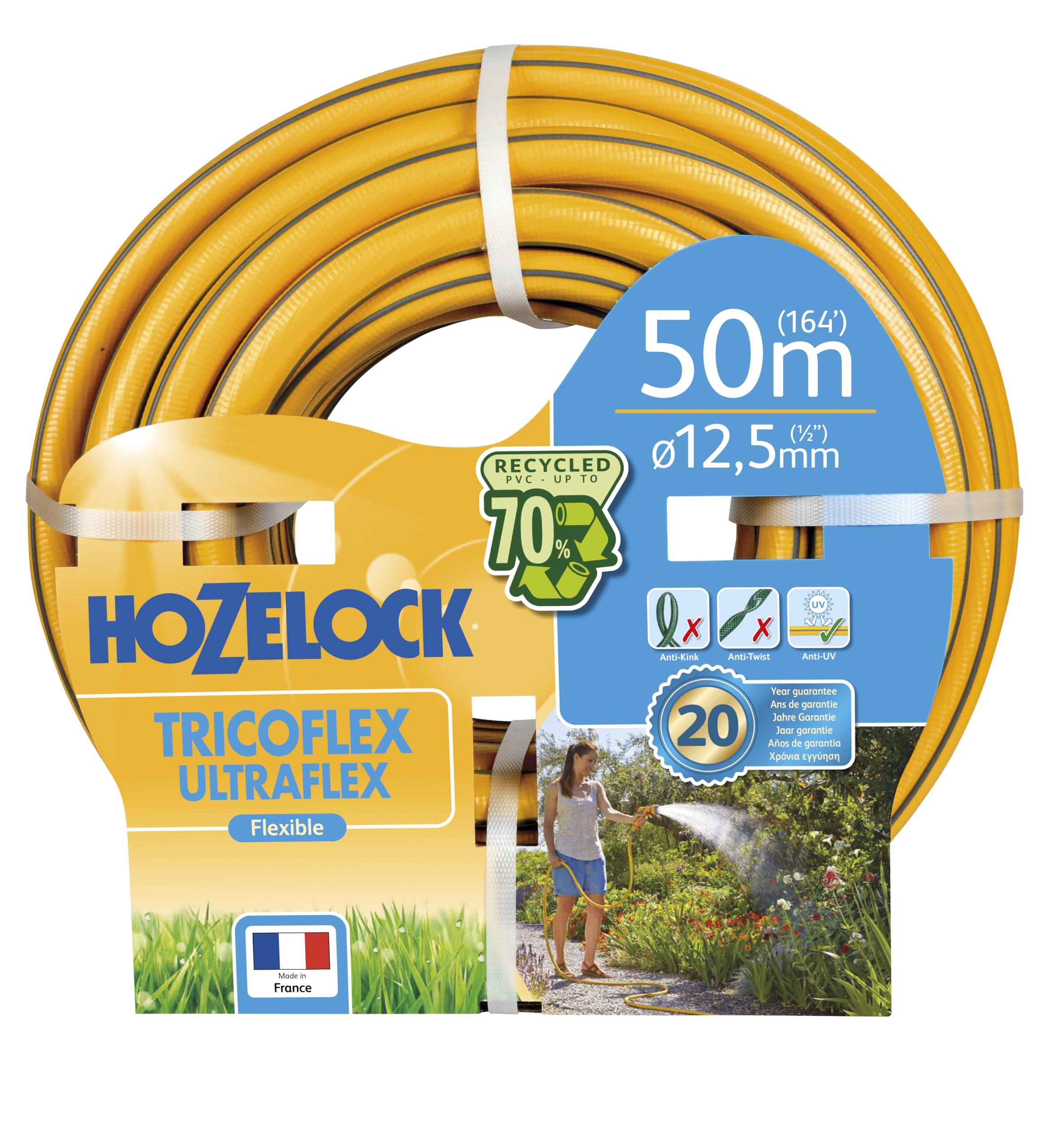 Hozelock Tricoflex Ultraflex Hose, Yellow, 12.5 mm x 50 m