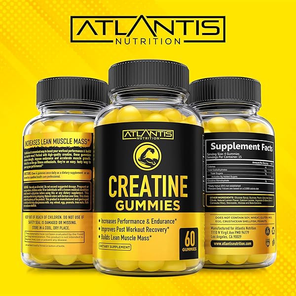 ATLANTIS NUTRITION CREATINE MONOHYDRATE GUMMIES FOR STRENGTH & ATHLETIC PERFORMANCE – 5G CREATINE PER SERVING – BUILD MUSCLE, BOOST PERFORMANCE & ENDURANCE & IMPROVE POST WORKOUT RECOVERY – 120 COUNT