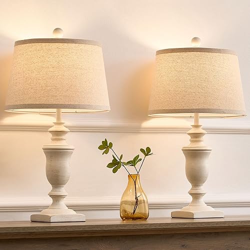 SAIWEYA 23" Farmhouse Table Lamps Set of 2, 3 Way Dimmable Lamps with LED Bulbs and Rocker Switch, Vintage Nightstand Lamp for Bedroom Living Room Office End Table Entryway (White-23in)