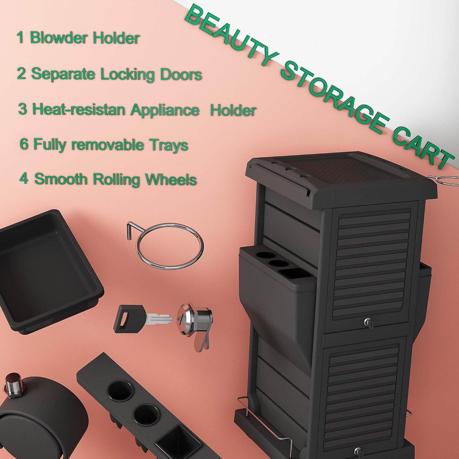 K-Salon Professional Locking Hair Salon Trolley Rolling Cart with 6 Drawer: Beauty
