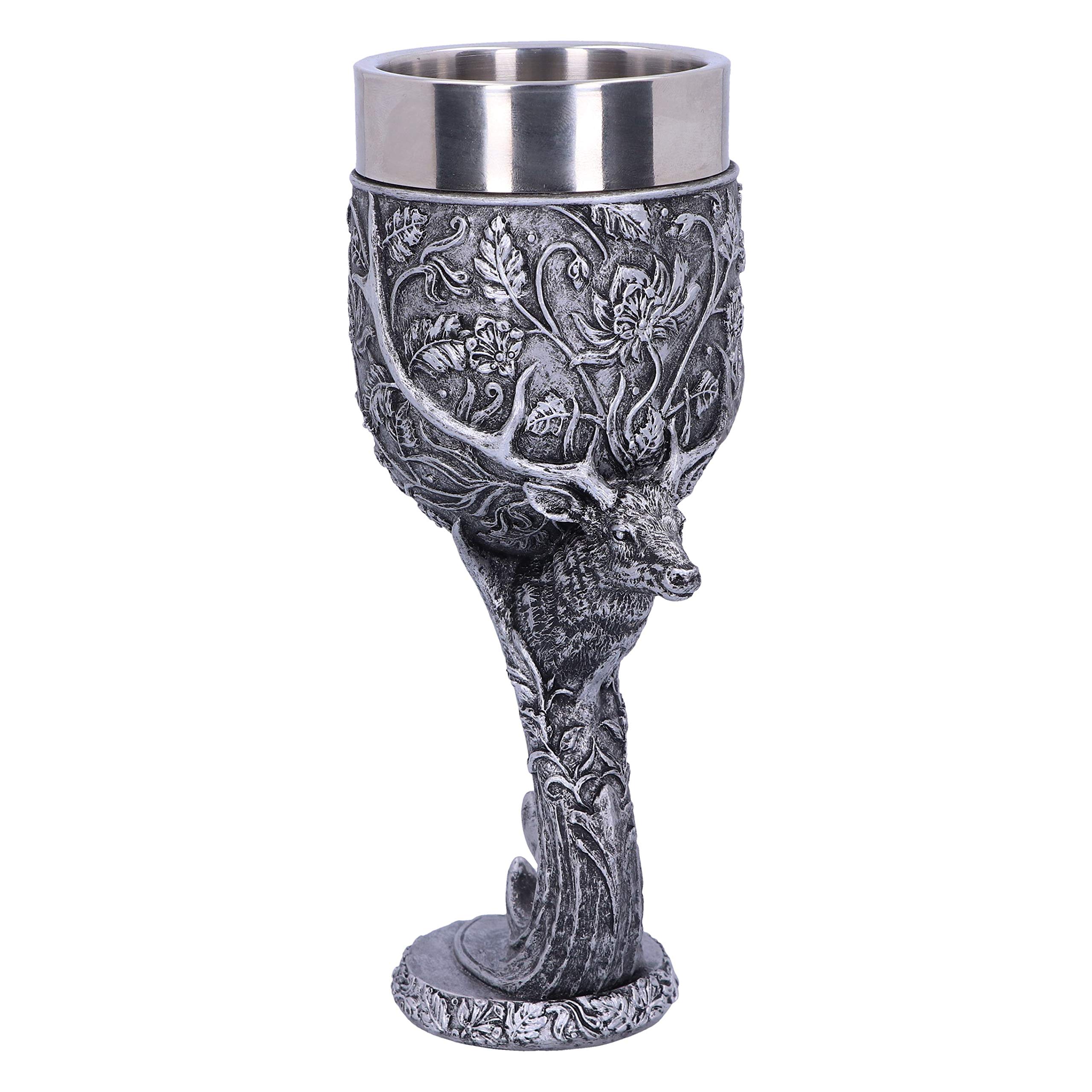 Nemesis Now Monarch of The Glen Stags Head Goblet Wine Glass, Silver