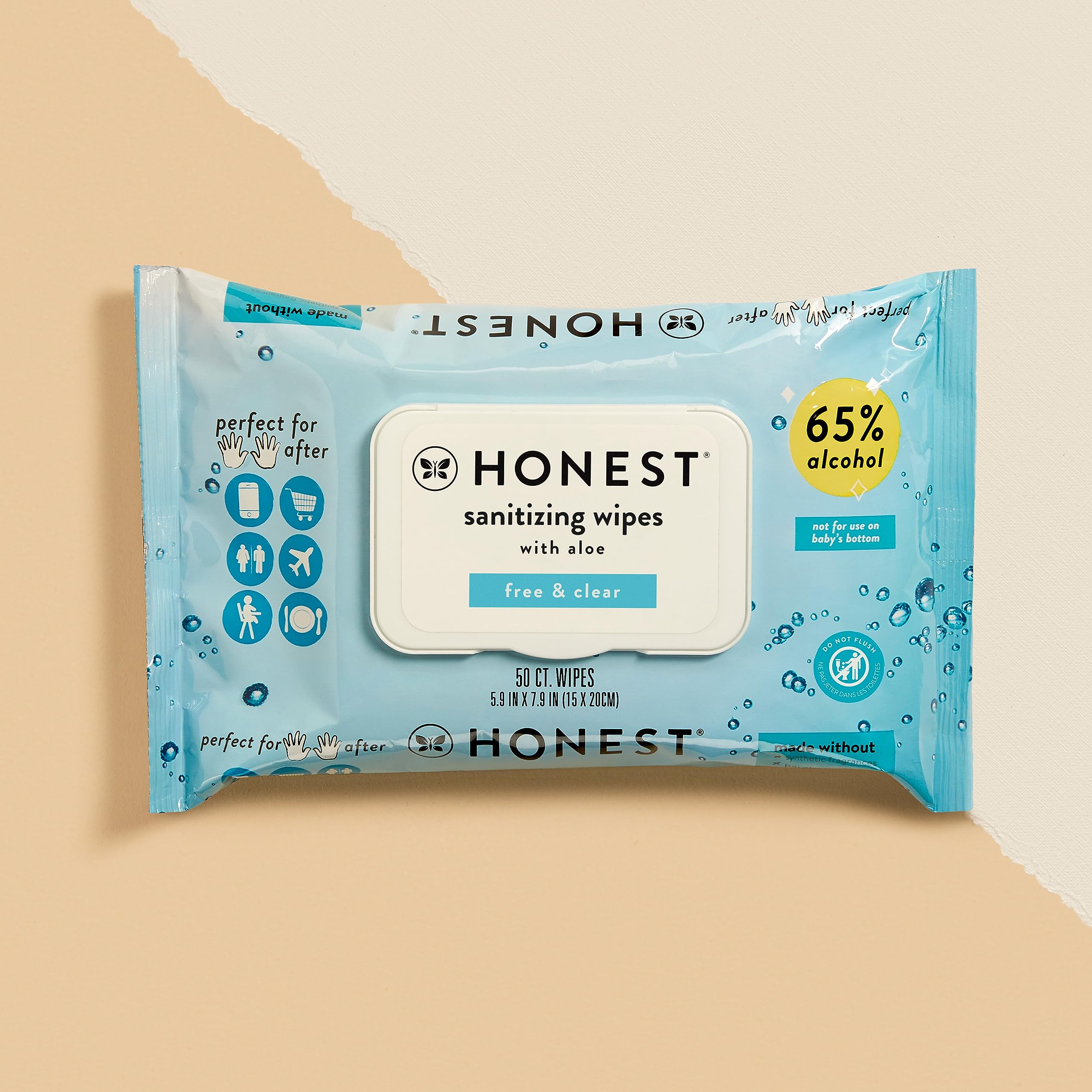 The Honest Company Fragrance Free Sanitizing Alcohol Wipes | Antibacterial + Safe for Hands | Kills 99% of Germs, Made With Aloe | 50 Count (1 Pack)