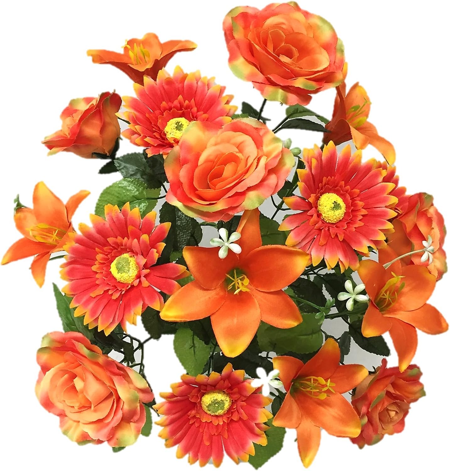 Amazon Com Silk Flower Garden Roses Lilies Daisies Mixed Bouquet 18 Heads 21 Orange Home Kitchen