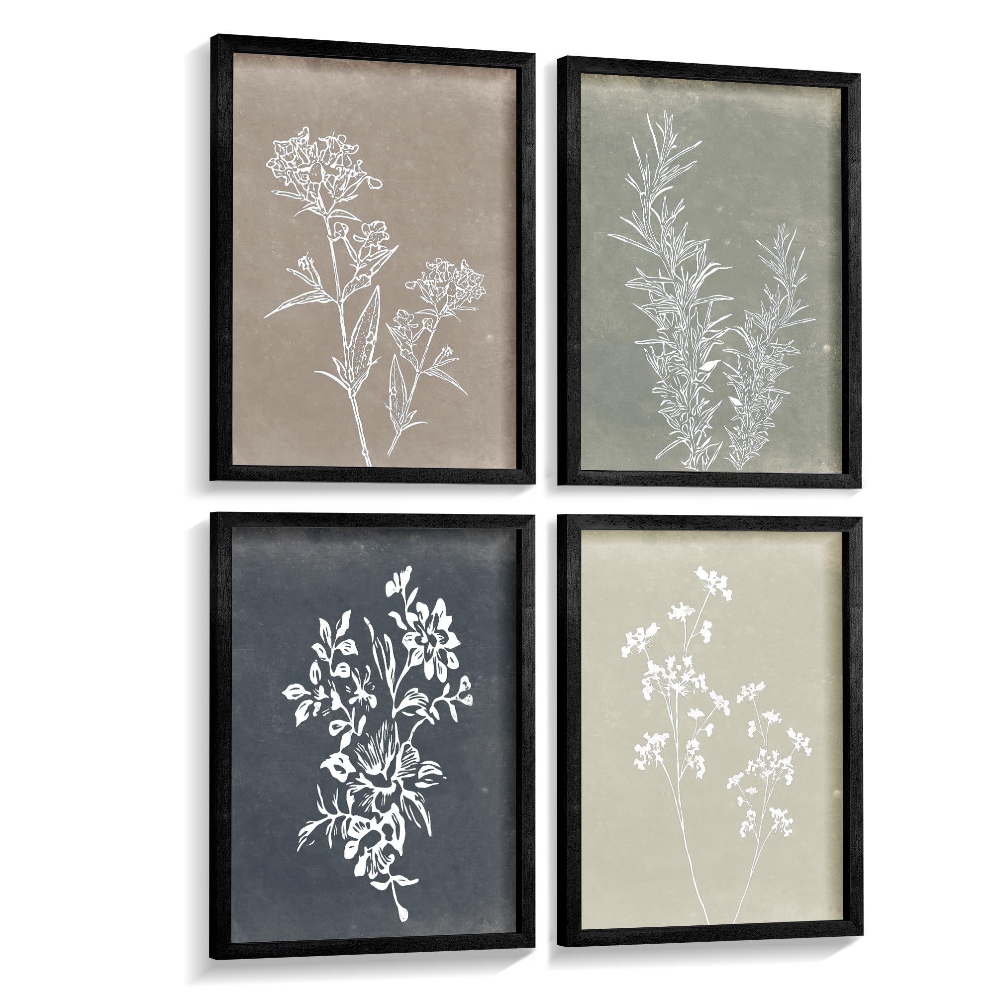 Photo 1 of Heiple Framed Wall Art Set of 4 for Boho Home decor Botanical Print Wall Art for Rustic Vintage Farmhouse Wall Decor for Living Room (Black,11”x14”)