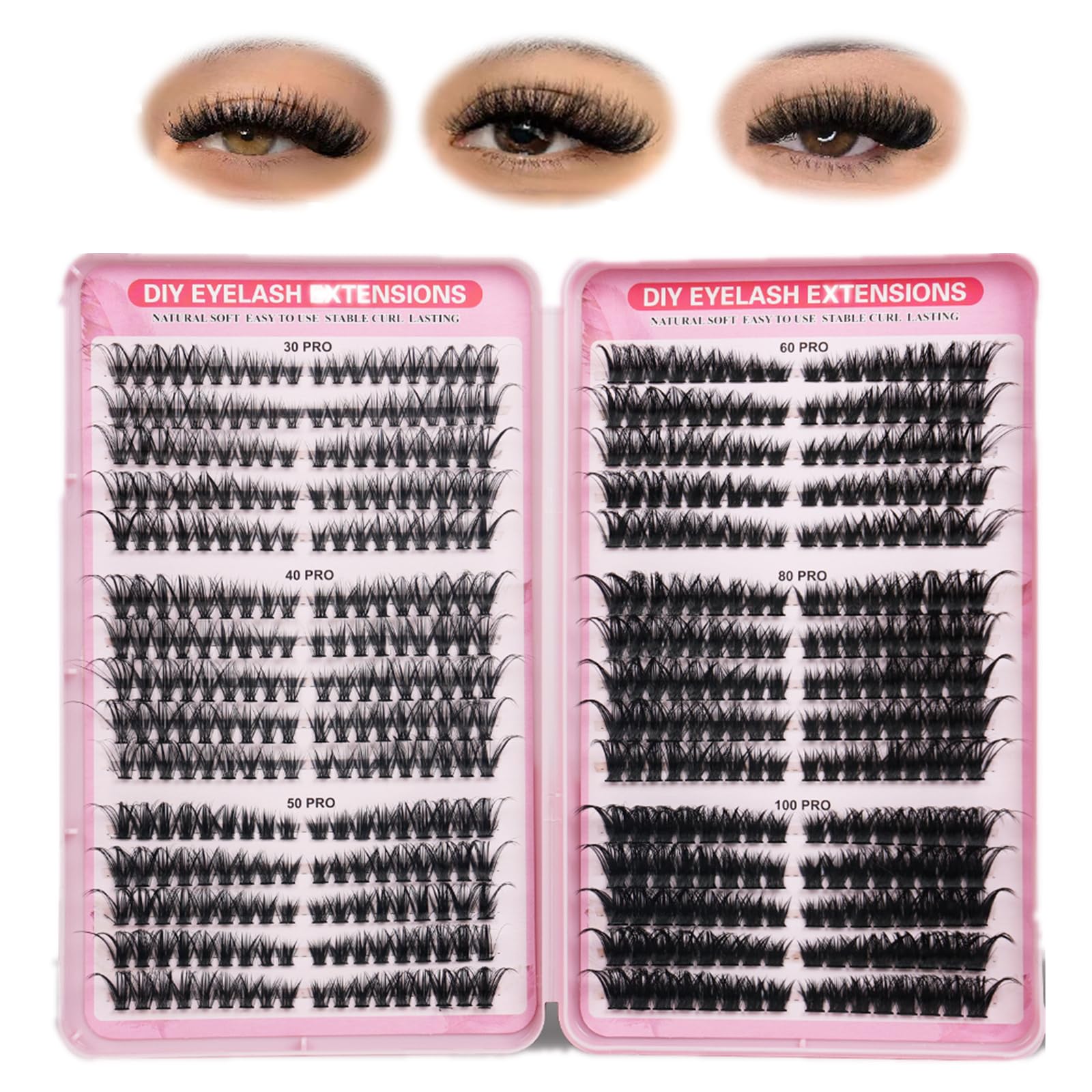 FANDIQ Individual Eyelashes 540pcs Cluster Lashes D Curl Cat Eyes Lashes 8-16mm DIY Cluster Eyelash Extensions Thick Volume Lashes Natural Soft Cluster Lash Extension at Home(30+40+50+60+80+100D Pro) — image 1