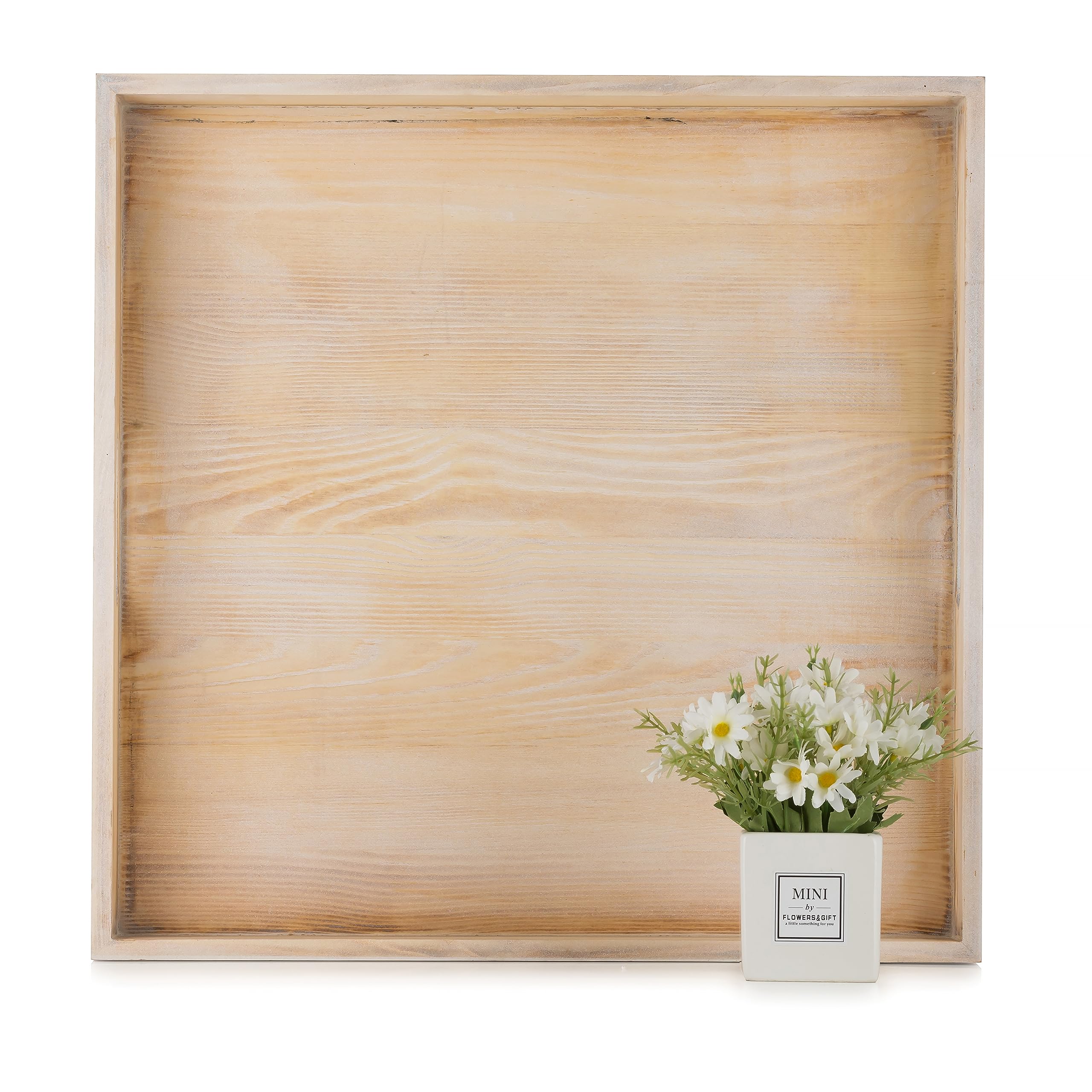 Photo 1 of Hanobe Square Large Ottoman Tray: Extra Large Serving Tray with Handles Rustic Wood Decorative Coffee Table Trays Farmhouse Home Decor for Living Room Kitchen Counter 20" x 20"