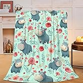 UIAMT Cute Hippo Blanket Funny Hippo Flannel Plush Throw Blanket Cozy Animal Decor Fleece Stuff Blanket Gifts for Lover Girls Boys Kids Adults Women Nursery Bed Travel 40"x50"