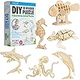 Hands Craft DIY 3D Wooden Puzzle – 6 Assorted Sea Animals Bundle Pack Set Brain Teaser Puzzles Educational STEM Toy Adults and Kids to Build Safe and Non-Toxic Easy Punch Out Premium Wood JP2B5