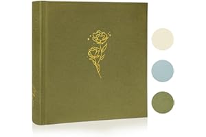 Kuword Premium Linen Fabric Rose Photo Album 4x6 Pictures 200 Pockets Wedding Memory Book with Writing Space Photo Organizer for Family Baby Anniversary-Olive
