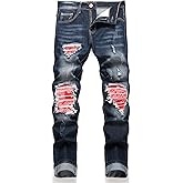 OIIIO Men's Patch Ripped Stretch Regular Fit Jean
