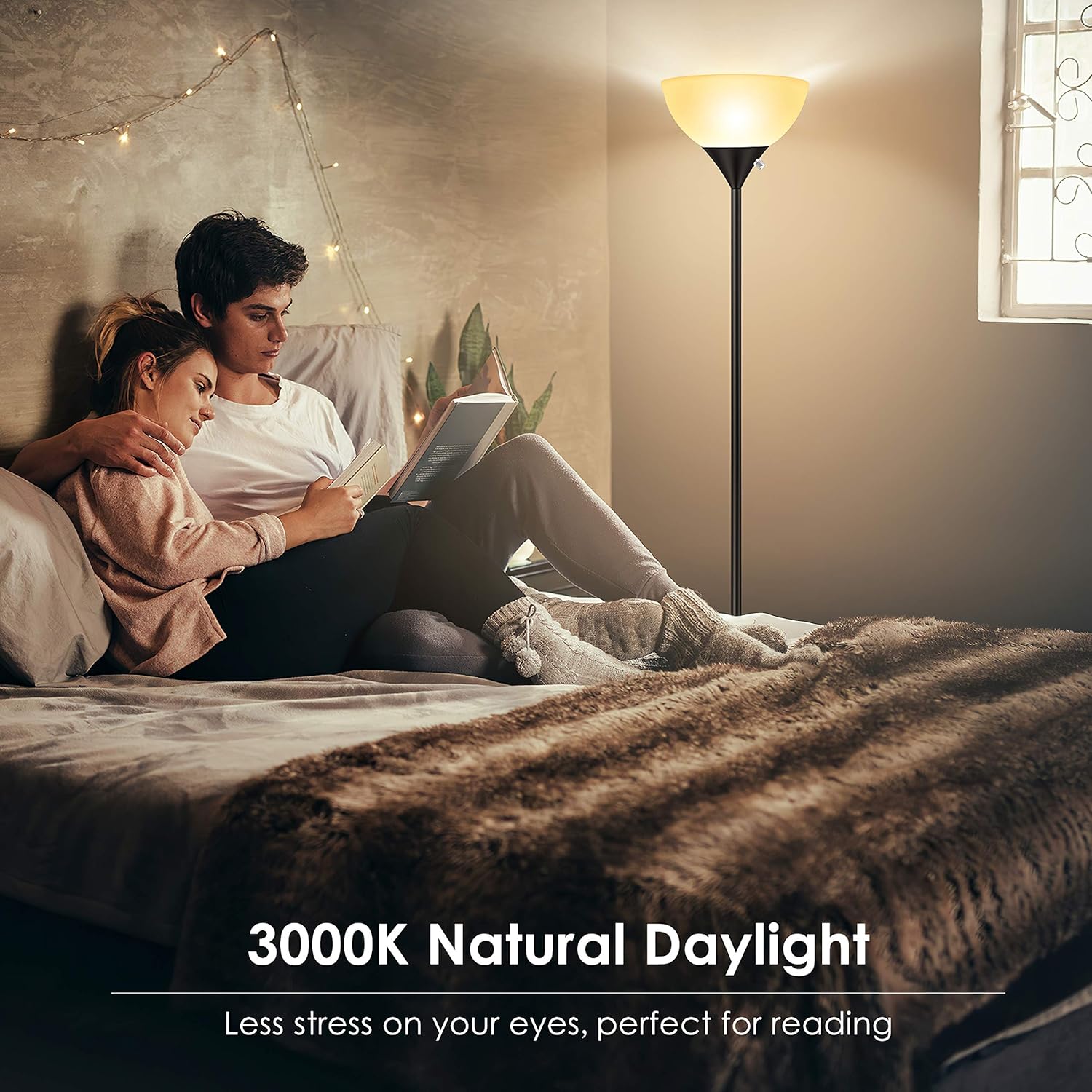 Floor Lamp - Standing Lamp, 9W LED Floor Lamp, Energy Saving & 50,000hrs Long Lifespan, 3000K Warm White, Eye-Caring, Torchiere Floor Lamps for Bedroom, Living Room, Office, Reading, Black Floor Lamps: Home Improvement