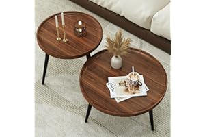 Semjar 2 Pcs Mid Century Modern Coffee Table Round for Living Room,Easy Assembly Nesting Coffee Tables,Minimalist Circle Walnut Coffee Table for Bedroom Office Balcony Yard