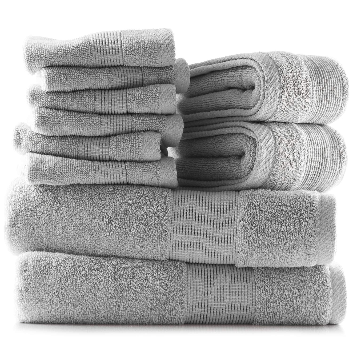 Hearth & Harbor Bath Towels for Bathroom – 100% Ring Spun Cotton Luxury Bathroom Towels – Ultra Soft & Highly Absorbent, Bath Towels Set of 10 – Silver Gray