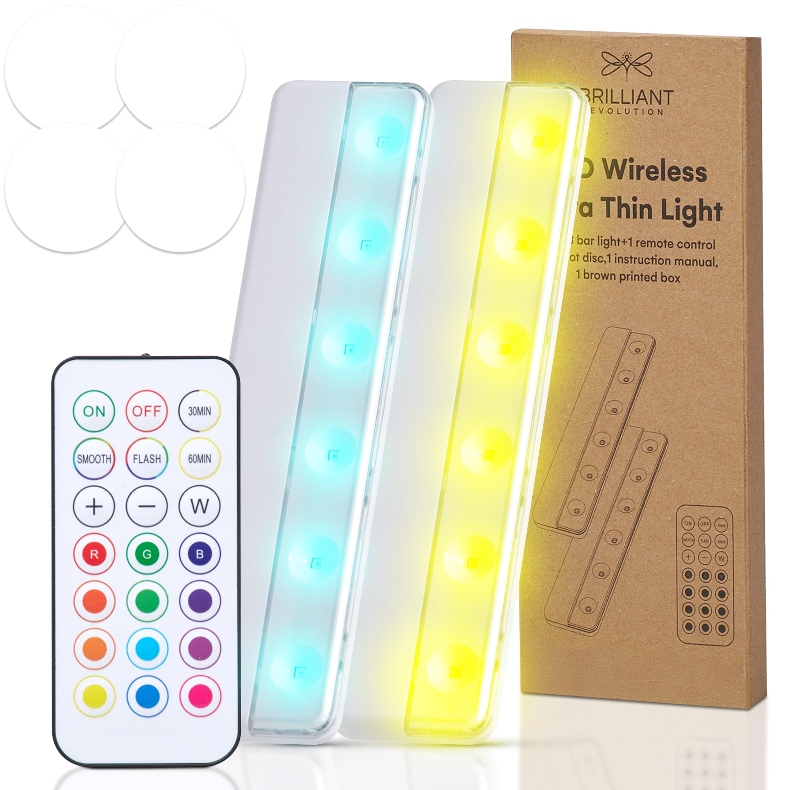 Photo 1 of Brilliant Evolution LED Wireless Ultra Thin Light,White, Remote Control, Ambient Lighting, 50 Lumens, RGB Color Temperature, 6 LEDs, 120° Beam Angle, 15ft Remote Range, 30/60 min Timer, 2 x 8.5in
