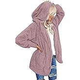 CHICGAL Womens Fuzzy Jacket Hooded Cardigan Open Front Sherpa Coat Outwear with Pockets