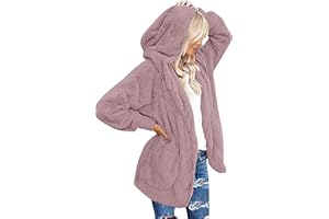 CHICGAL Womens Fuzzy Jacket Hooded Cardigan Open Front Sherpa Coat Outwear with Pockets