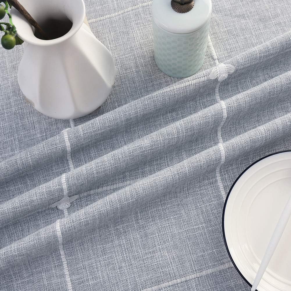 SPRICA Round Tablecloth, Cotton Linen Tassel Table Cover for Kitchen Dinner Table, Decorative Jacquard Table Desk Cover, Diameter 150cm/60in, Cross Pattern Gray: Furniture & Decor