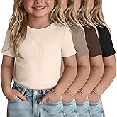 LessonZoo 4 Pack Toddler Girls Short Sleeve Shirts Cotton Ribbed Knit Crew Neck Tops Kids Slim Fit Summer Basic Soft Tees