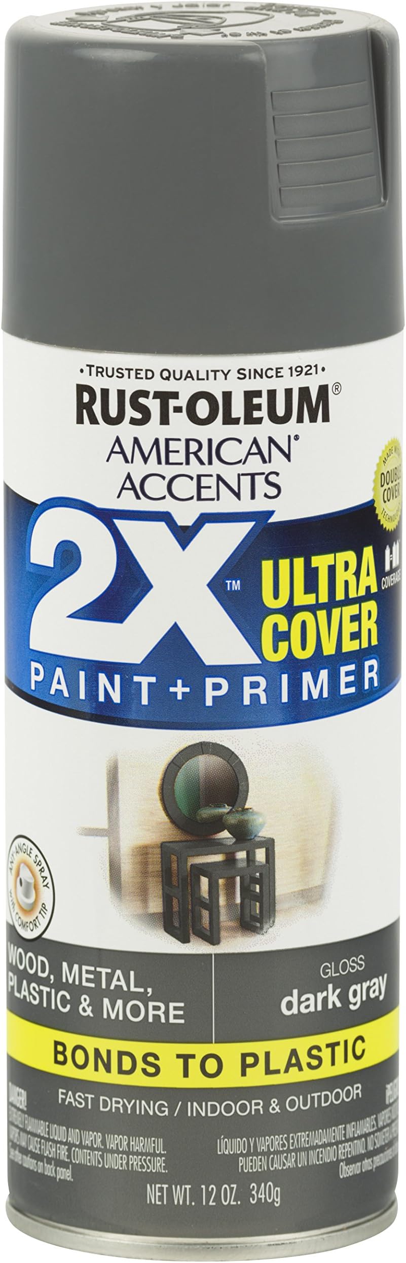 Rust-Oleum327886 American Accents Spray Paint, 12 oz, Gloss Dark Gray