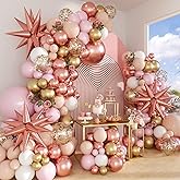 146PCS Rose Gold Balloons Arch Pastel Pink Metallic Gold Matte White Confetti Balloons for Wedding Bridal Shower Princess Party Girl Birthday Baby Shower Decorations