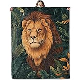 SIUKUS Majestic Lion Jungle Flannel Throw Blanket for Bedroom Living Room,Wildlife and Tropical Leaf Decorative Blankets,Soft Lightweight Throws,Thoughtful Gifts for Men Animal Lovers,50x60 Inch