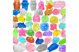 OCATO 45Pcs Mochi Squishys Toys Mini Squishies 2nd Generation Glitter Animal Squishies Party Favors for Kids Adults Stress Relief Toy Treasure Box Prize Classroom Valentine Prizes Easter Egg Fillers