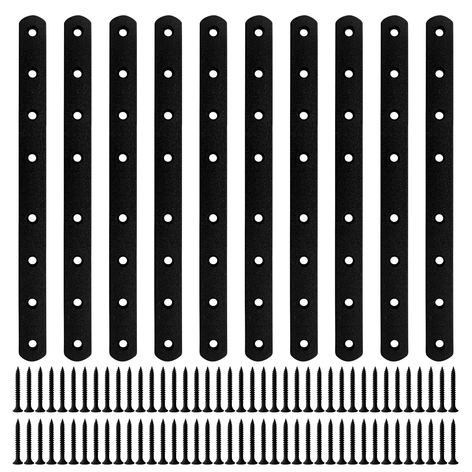 Photo 1 of HOUYITOU 10PCS 9.72” x 0.75” Black Straight Flat Brace, Stainless Steel Sturdy Bracket, Metal Strap for Wood Furniture Chair with 80PCS Screws
