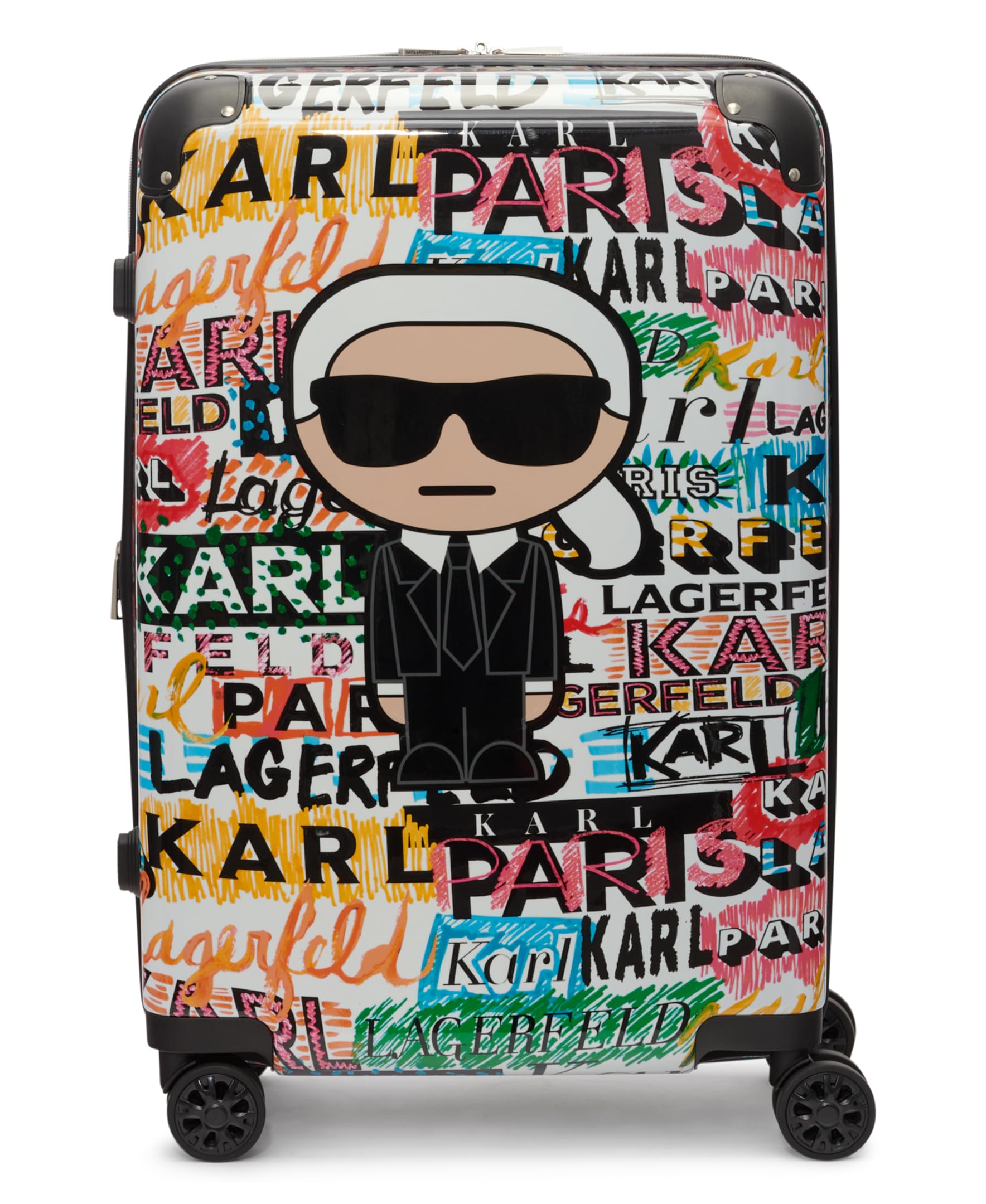 Karl Lagerfeld Paris Women's Logo Explosion Upright Hardside Suitcase, Multi, Medium