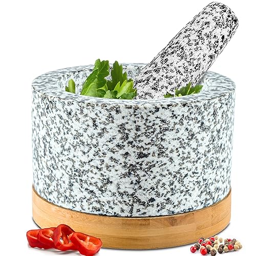 Heavy Duty Mortar and Pestle Set with Bamboo Base, Large 2 Cups, 100