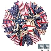 RHTDXC 17”Patriotic Wreaths for Front Door,4th of July Decorations,Patriotic Decor,Summer Outdoor Wreath for Front Door