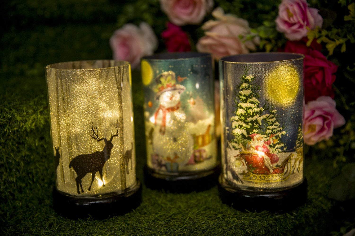 Christmas Light Battery Powered Glass Cylinder Lamp Bedside Table Lamp Coffee Table Decor Mood Light Night Lamp for Bedroom Living Room Kitchen Nursery Children’s Room