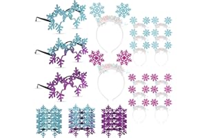 Libima 24 Pcs Snowflake Headband Glasses Princess Hair Hoops Snow Sunglasses Sets Snowflake Headband for Kids Winter Party