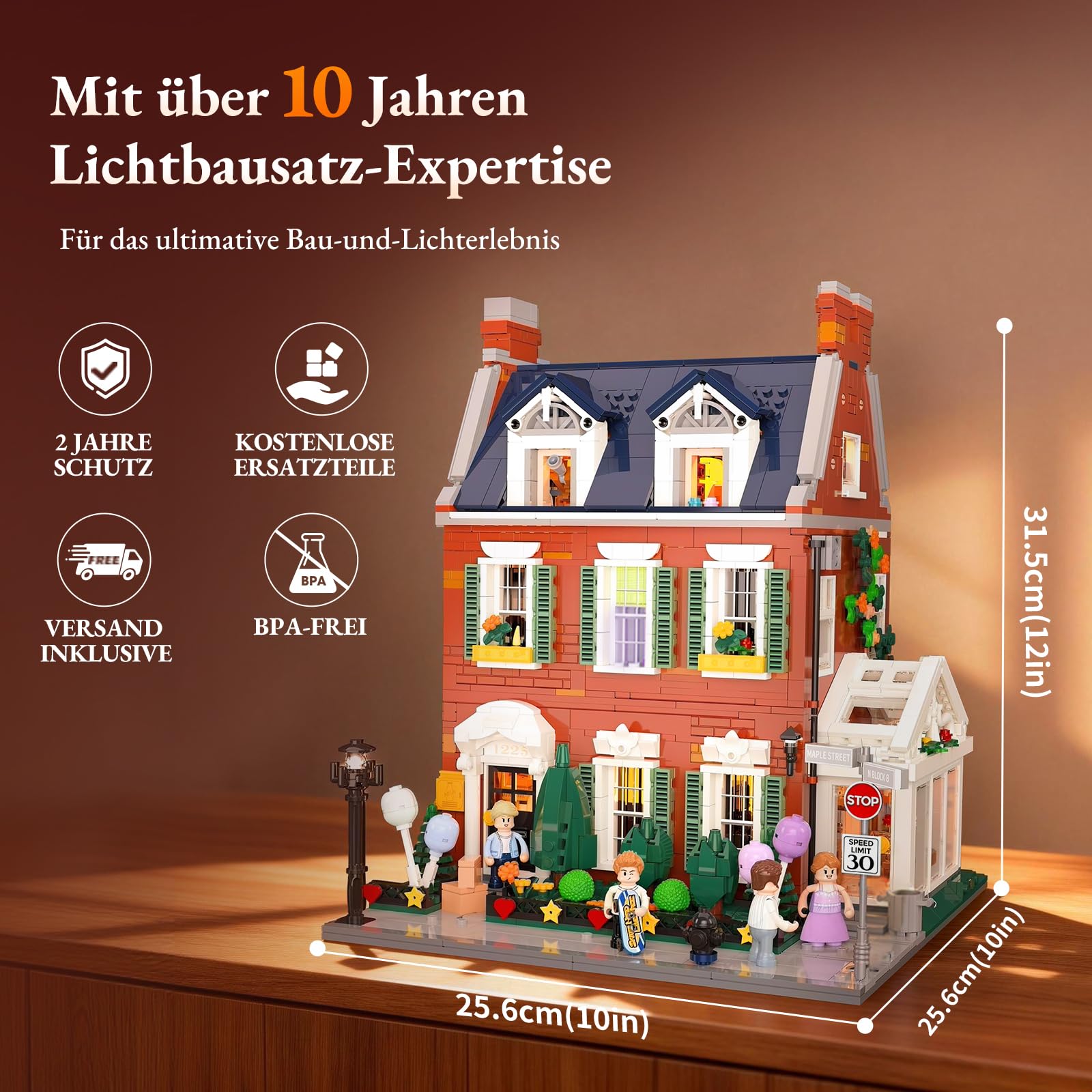 Lumibricks Rote Backstein-Reihenhaus Klemmbausteine mit Licht, Modular Building mit Geburtstags- und Weihnachtsszenen, 2663PCS-Geschenk für Baustein-Fans 8