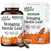 Wild & Organic Stinging Nettle Leaf Capsules 1000 mg - Stinging Nettle Herb for Urinary Support - 180 Urtica Dioica Extract Capsules - 90 Days Supply - Vegan, Non-GMO, Gluten-Free, No Fillers