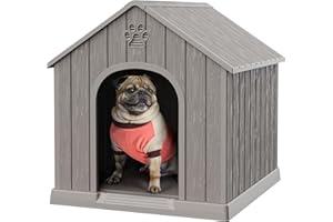 Bifanuo Dog House Outdoor Indoor, Plastic Small Dog House-Weatherproof Design with Air Vents & Elevated Floor for Small to Medium Dogs, Easy Clean and Assemble (Grey)