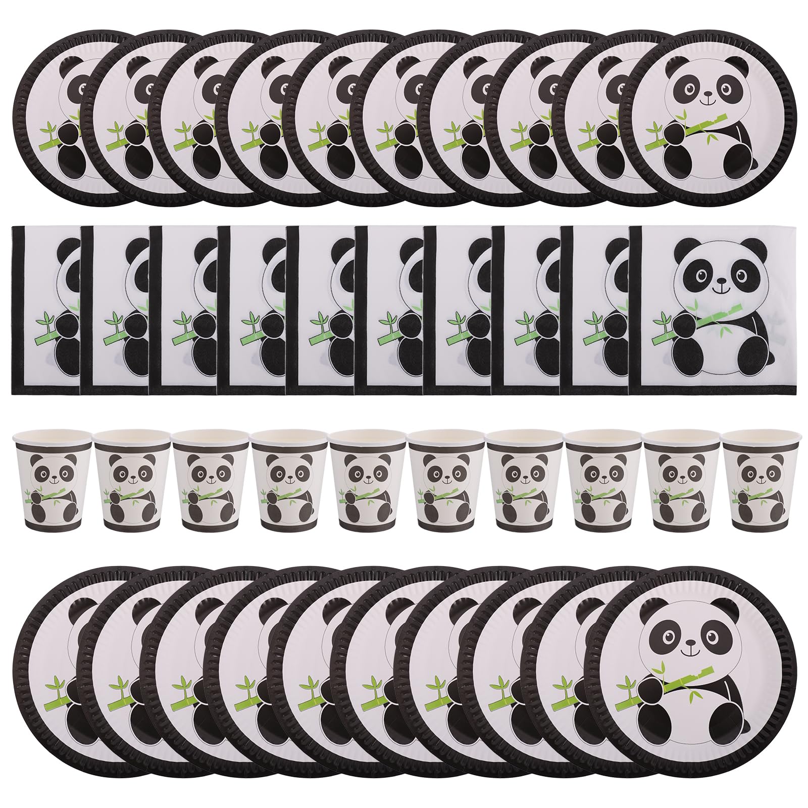Adorable Panda Disposable Paper Plates Napkins Cups Birthday Supply Birthday Decoration Party Supplies Black and White Panda Tableware